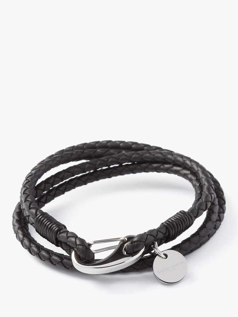 Simon Carter Padstow leather wrap bracelet black, imported from the UK