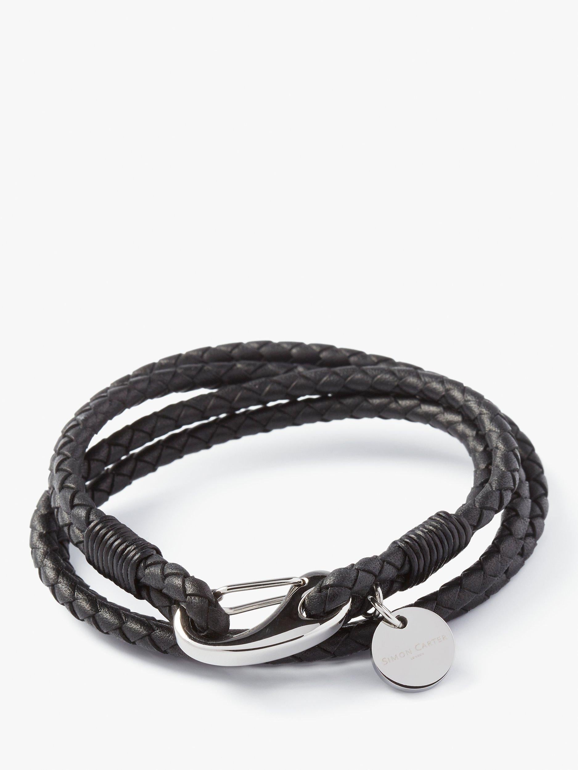 Simon Carter Padstow leather wrap bracelet black, imported from the UK