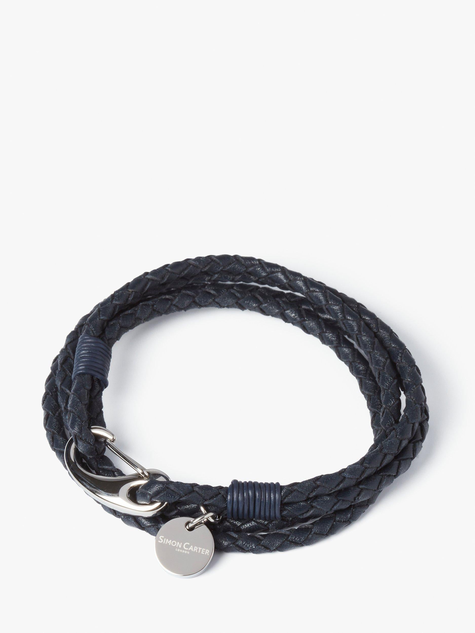 Simon Carter Padstow navy leather wrap bracelet (British brand)