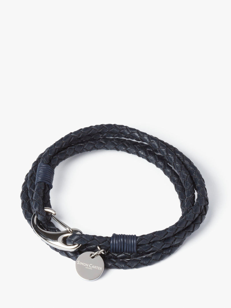 Simon Carter Padstow navy leather wrap bracelet (British brand)