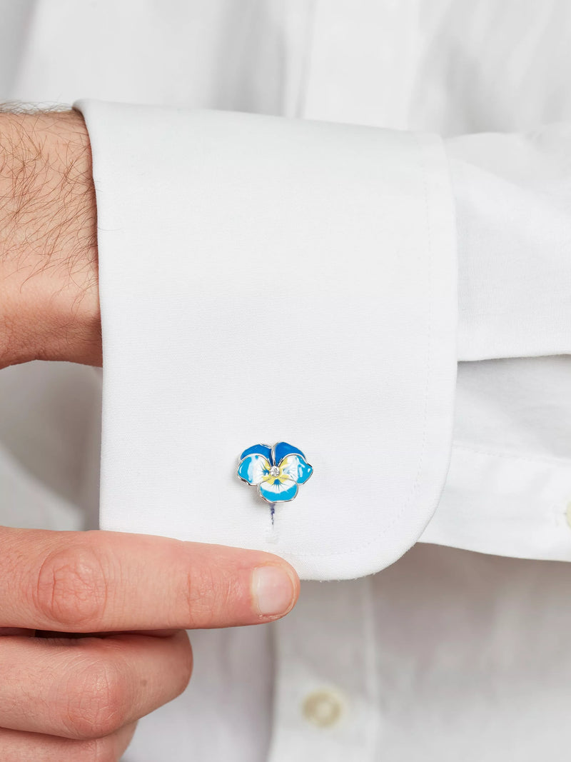 Simon Carter enamel pansy cufflinks - British product