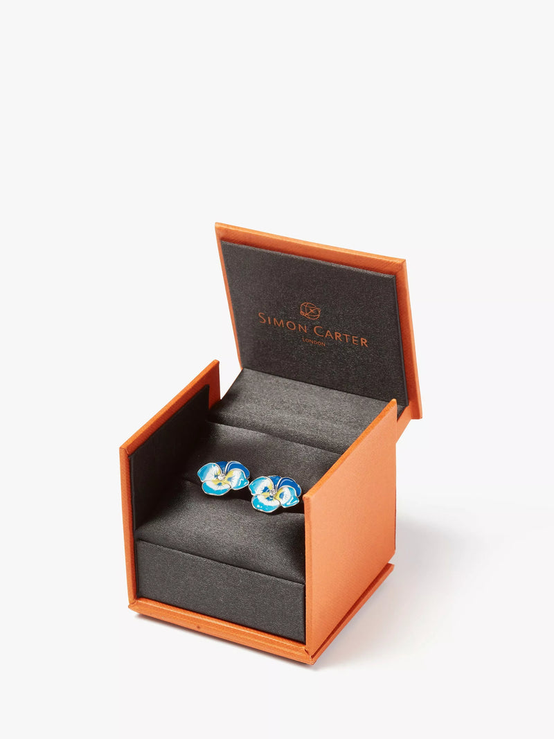 Simon Carter enamel pansy cufflinks - British product