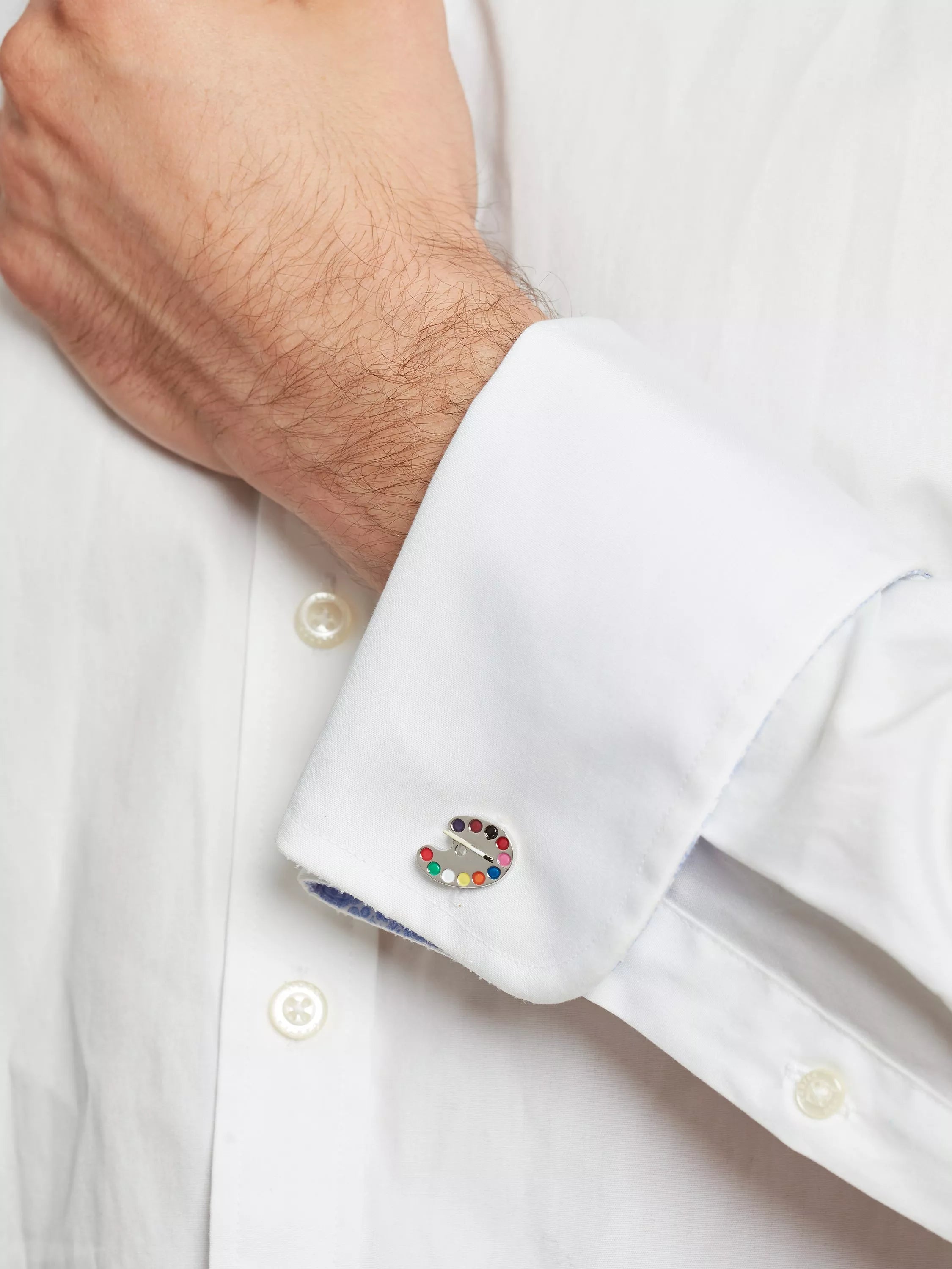 Simon Carter artist palette enamel cufflinks brass rhodium (British brand)