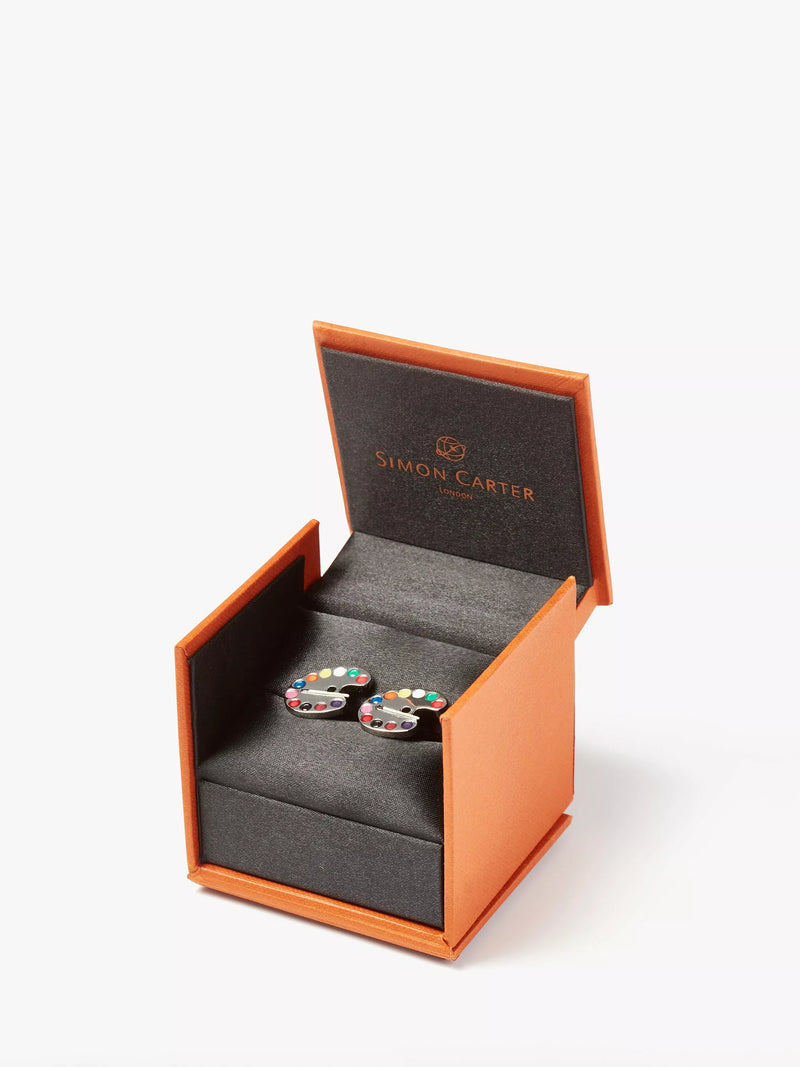 Simon Carter artist palette enamel cufflinks brass rhodium (British brand)