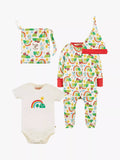 Frugi Baby Happy Days Organic Cotton Sleepsuit, Bodysuit & Hat Gift Set, Multi