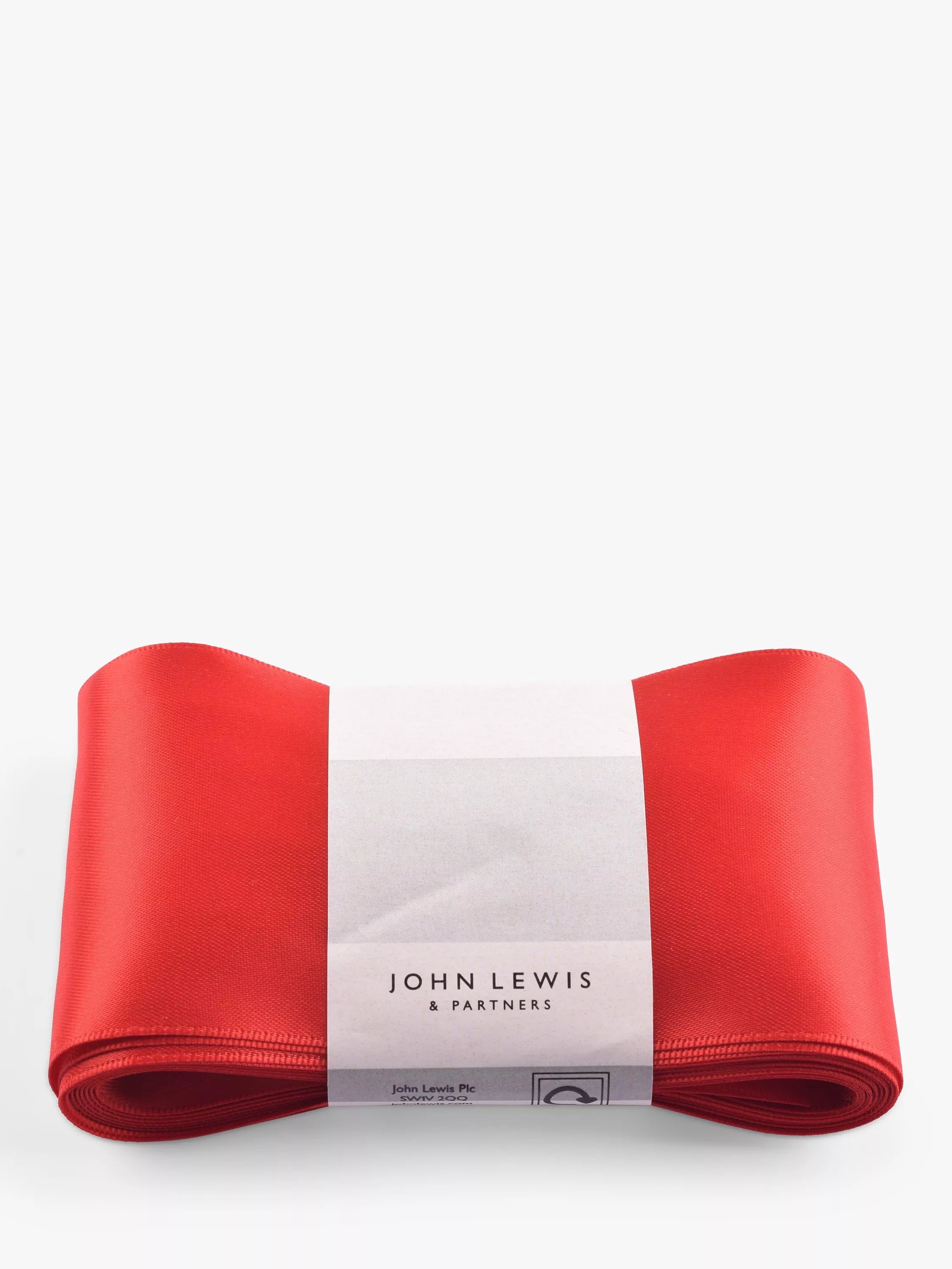 John Lewis double satin ribbon 5m x 75mm red - British product