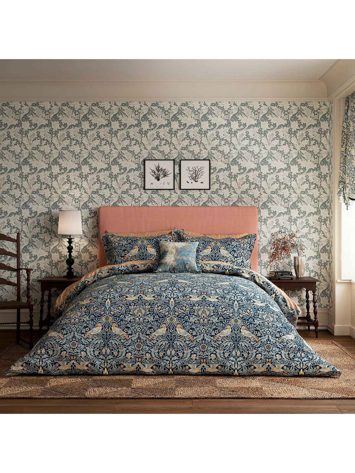 Morris & Co Bird Duvet Cover Set Webb's Blue Super King, imported from the UK
