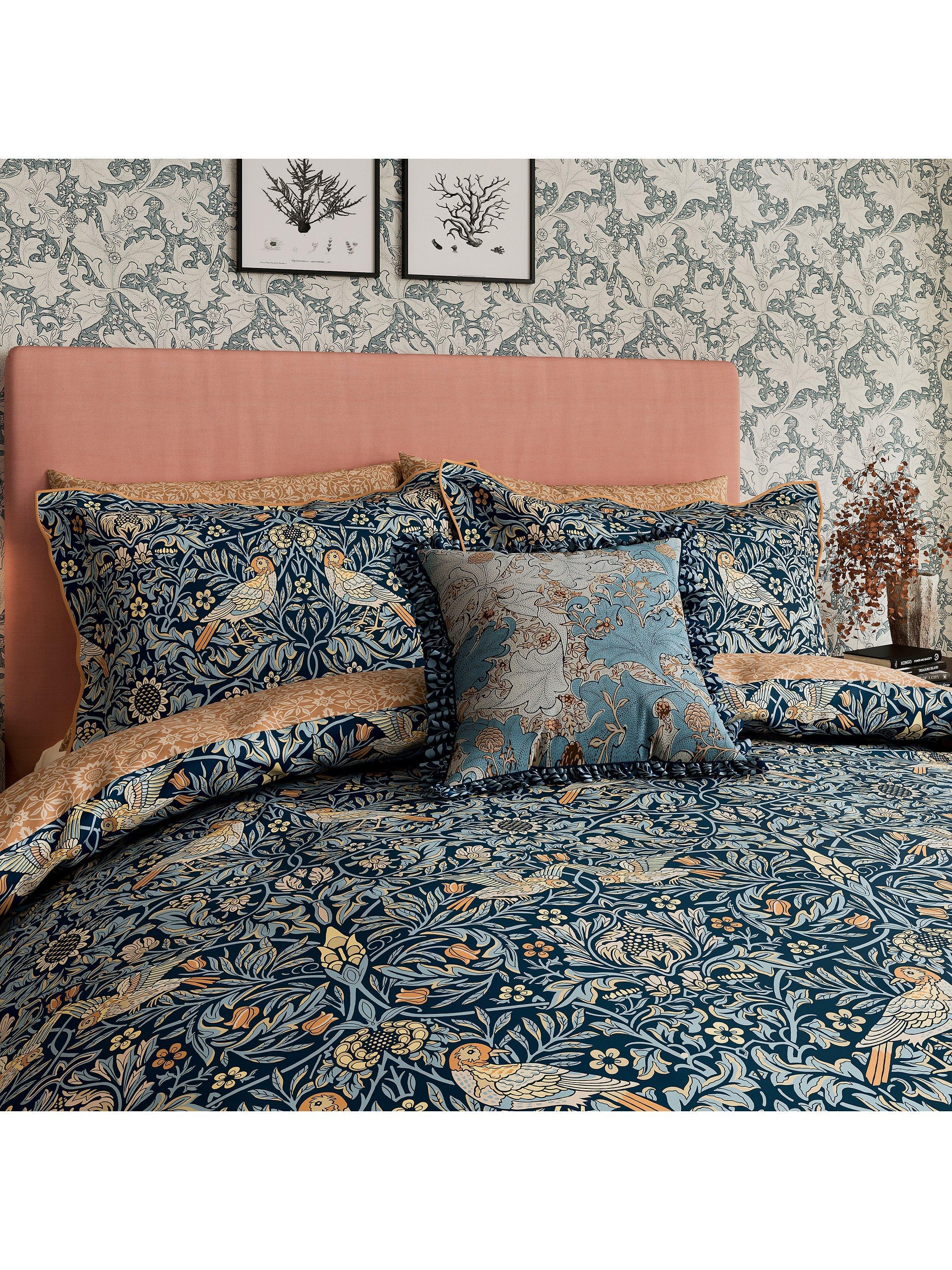 Morris & Co Bird Duvet Cover Set Webb's Blue Super King, imported from the UK