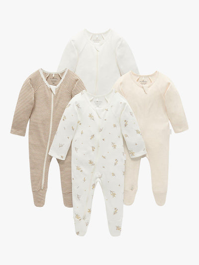John Lewis Purebaby Bio-Baumwolle Blumenstreifen Einfache Strampler 4er Pack - Online bei McGrocer kaufen