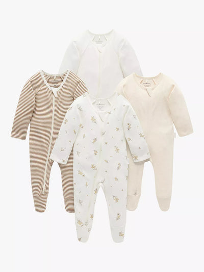 John Lewis Purebaby Bio-Baumwolle Blumenstreifen Einfache Strampler 4er Pack - Online bei McGrocer kaufen