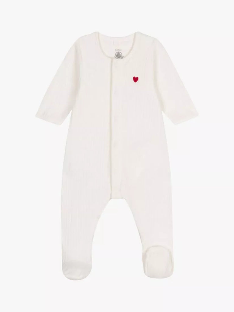 Petit Bateau Baby Heart Velour Bodyjamas, Marshmallow