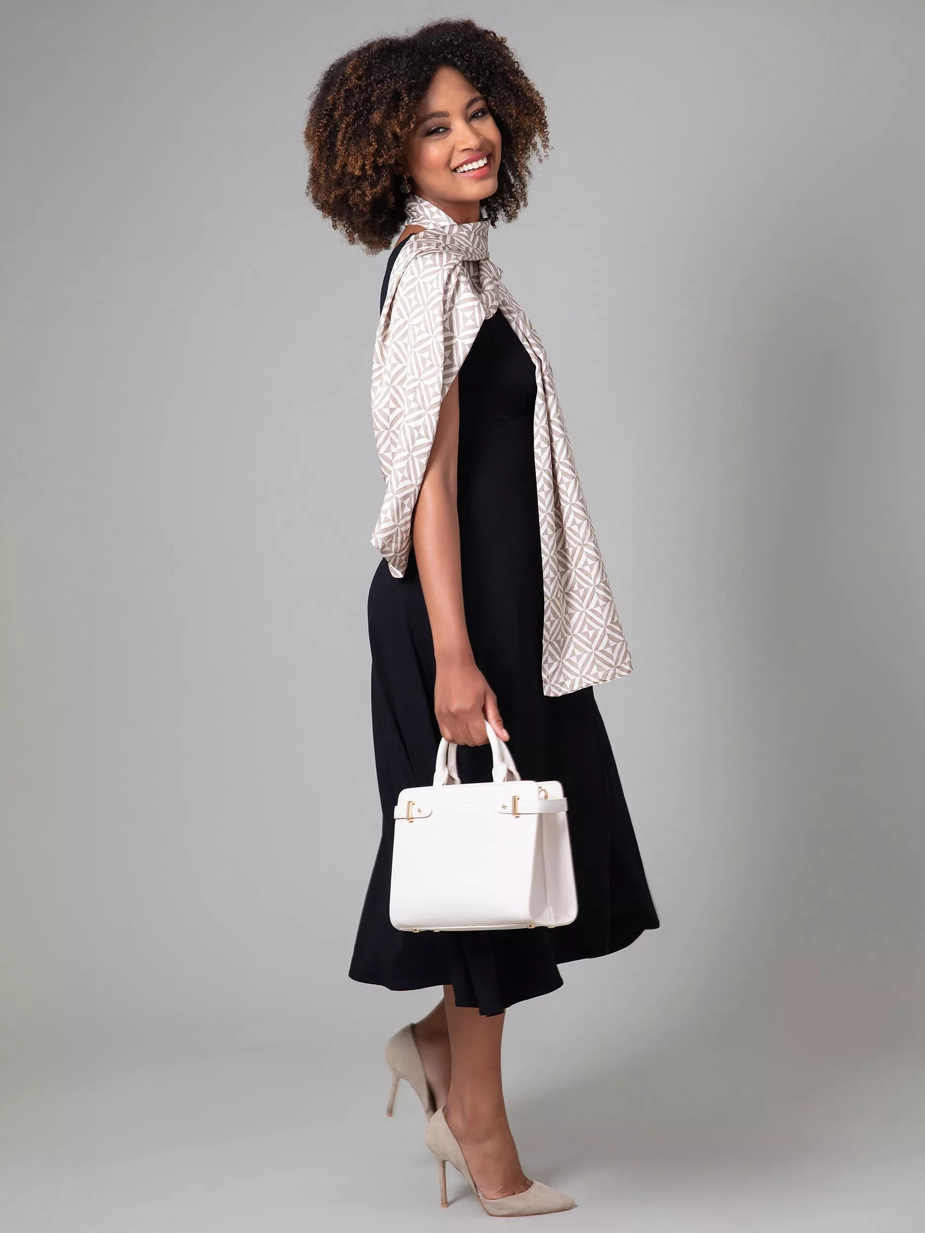 Alie Street geometric print scarf in nude - British product
