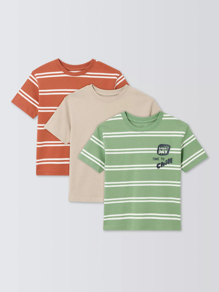 John Lewis Kids' Short Sleeved Stripe/Plain T-Shirts, Pack of 3, Multi