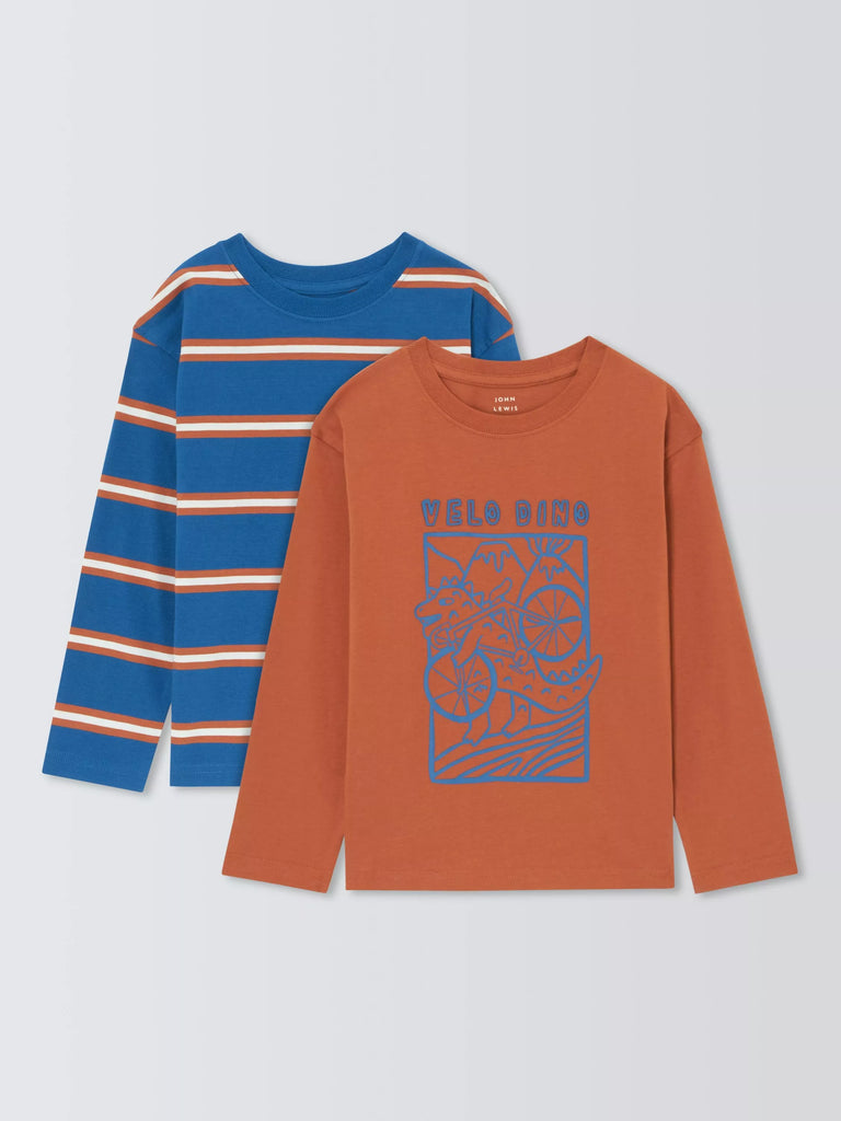 John Lewis Kids' Long Sleeve Dino Top, Pack of 2, Multi