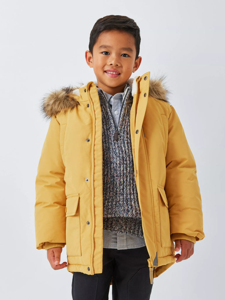 John Lewis Kids' Faux Fur Trim Parka, Yellow