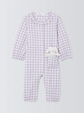 John Lewis Baby Twill Frill Check Romper with Bunny Toy, Purple