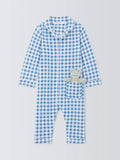 John Lewis Baby Twill Check Romper with Frog Toy, Blue