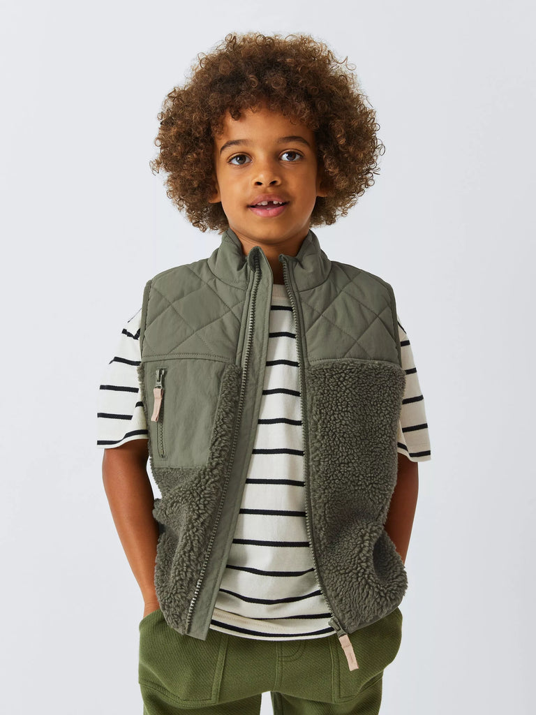 John Lewis Kids' Quilted Borg Gilet, Green