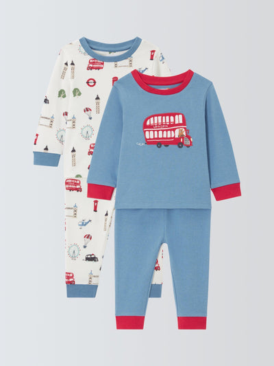 Barne-pyjamas i bomull med London-print, Pakke med 2