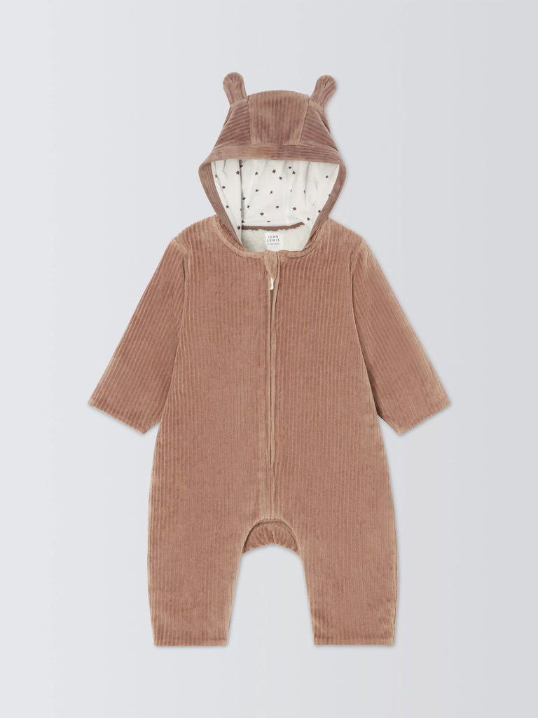 John Lewis Baby Bear Corduroy Pramsuit, Brown