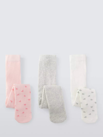 Baby Rib Heart Tights, Pack of 3, Assorted Designs