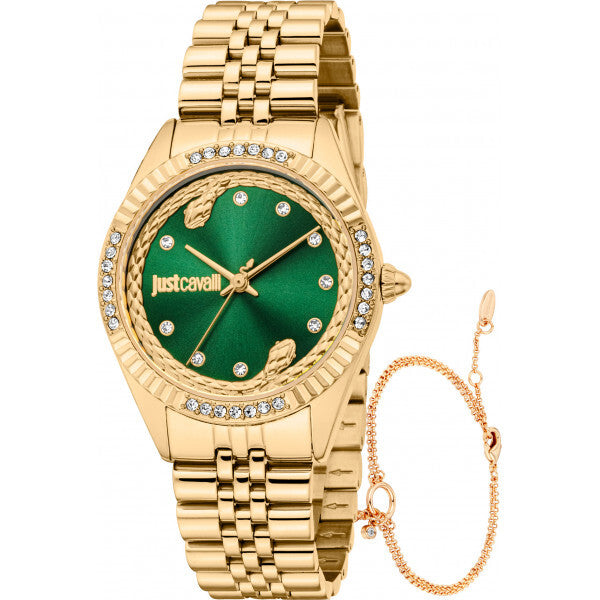 Just Cavalli gold ladies watch and bracelet gift set, UK version