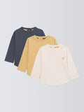 John Lewis Baby Long Sleeve Cotton Top, Pack of 3, Multi