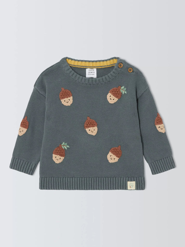 John Lewis Baby Acorn Embroidered Cotton Jumper, Multi