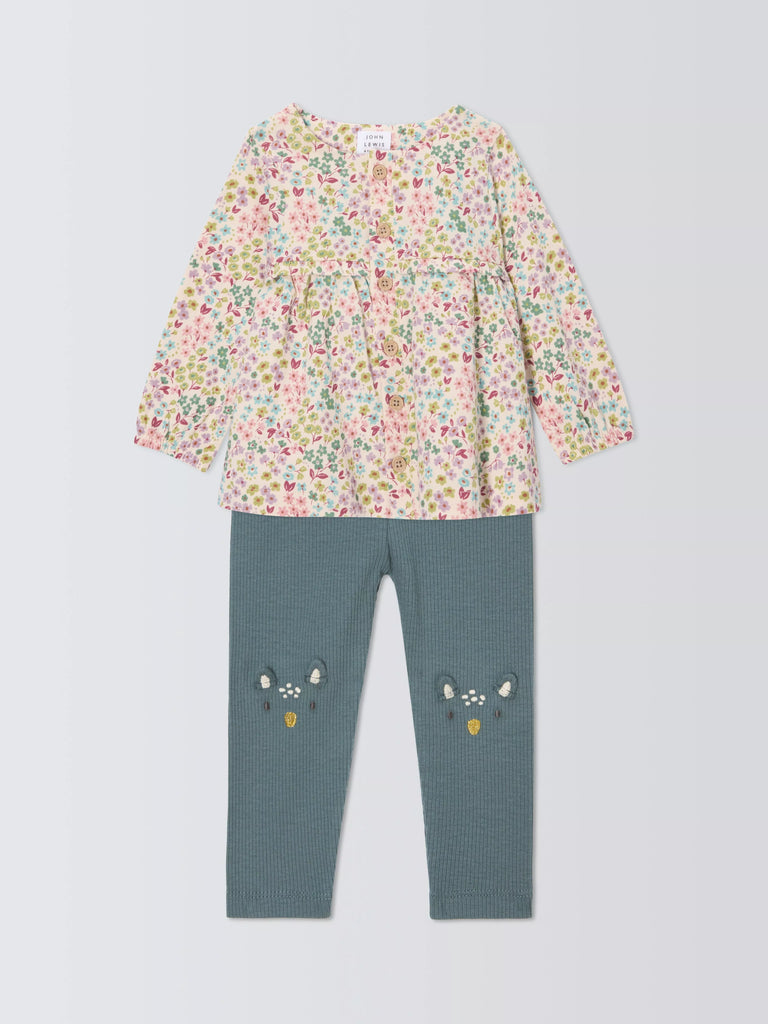 John Lewis Baby Floral Top and Character Leggings Set, Multi