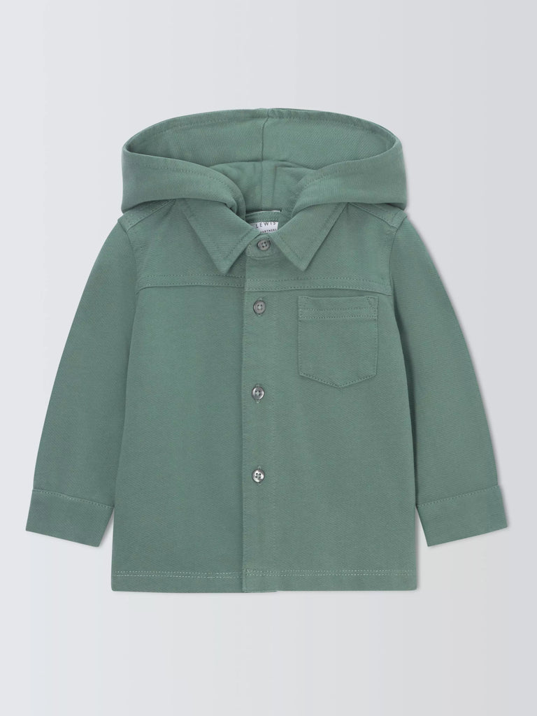 John Lewis Baby Cotton Hooded Shirt, Green