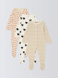 John Lewis ANYDAY Baby Heart, Spots and Stripes Sleepsuits, Pack of 3, Multi