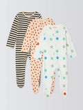 John Lewis ANYDAY Baby Spots, Stripes and Smiley Faces Sleepsuits, Pack of 3, Multi