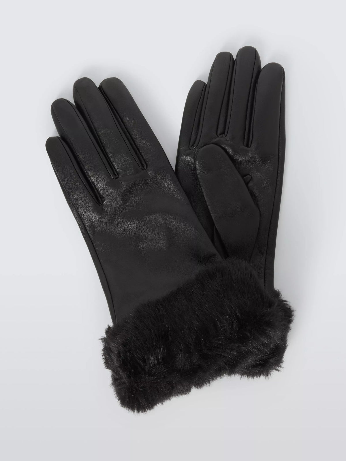John Lewis faux fur cuff leather mittens black, UK version