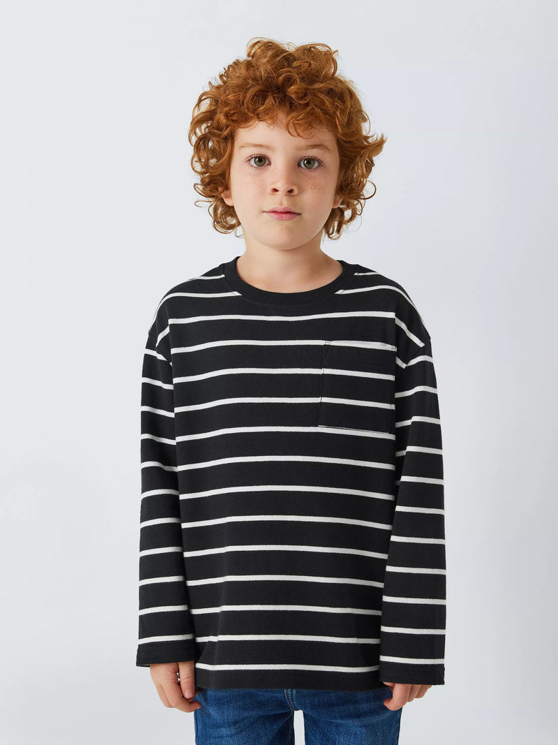 John Lewis kids' Breton stripe top in black, UK version