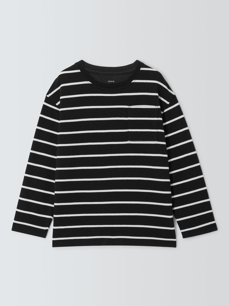 John Lewis kids' Breton stripe top in black, UK version