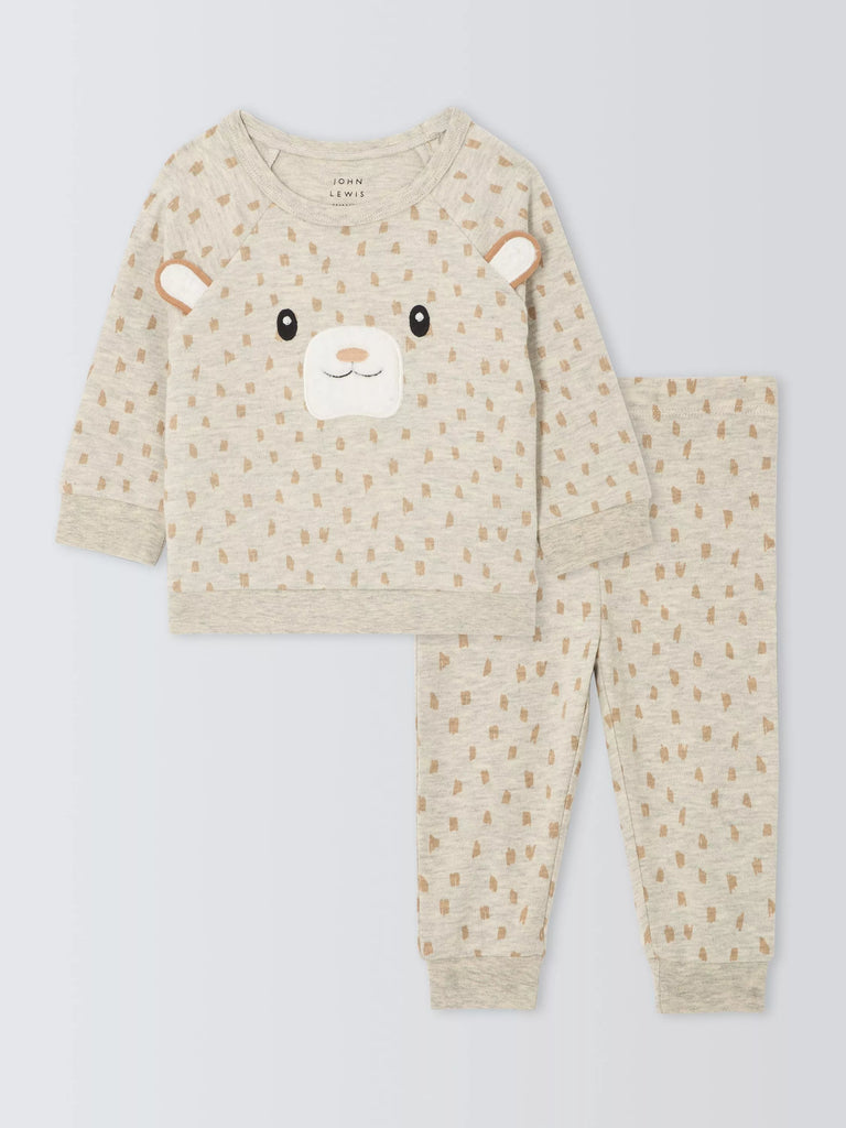 John Lewis Baby Bear Face Pjyama Top, Oatmeal