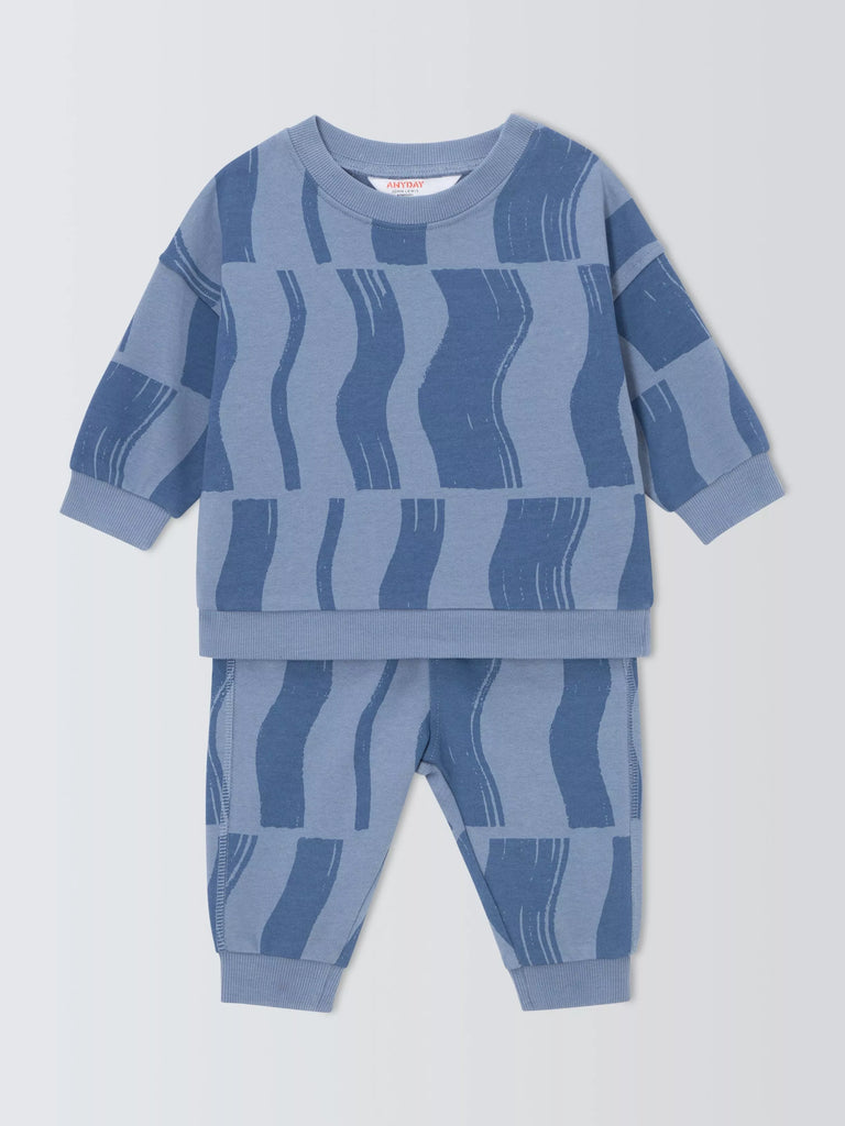 John Lewis ANYDAY Baby Splice Cotton Sweatshirt & Joggers Set, Blue