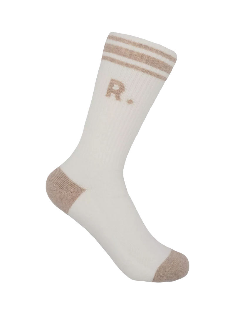 RATION.L organic cotton socks in Sunny Sand/White, imported from the UK