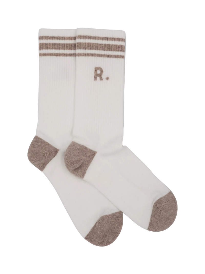 RATION.L organic cotton socks in Sunny Sand/White, imported from the UK