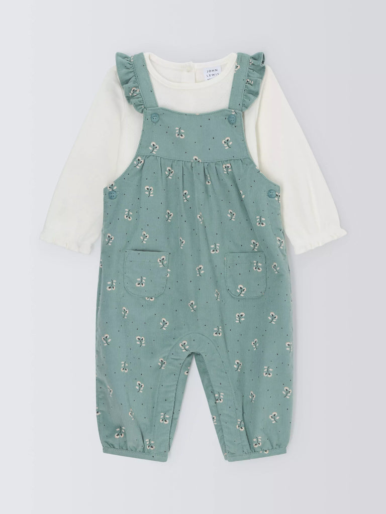 John Lewis Baby Cotton Long Sleeve Bodysuit & Floral Dungaree Set, Multi