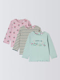 John Lewis Baby Nature Stripe Long Sleeve Top, Pack of 3, Multi