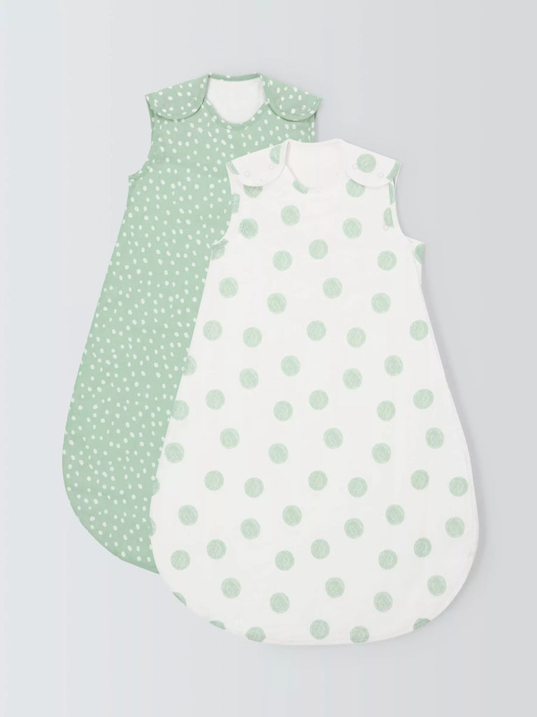 John Lewis ANYDAY Spot Print Baby Sleeping Bag, 2.5 Tog, Pack of 2, Mist