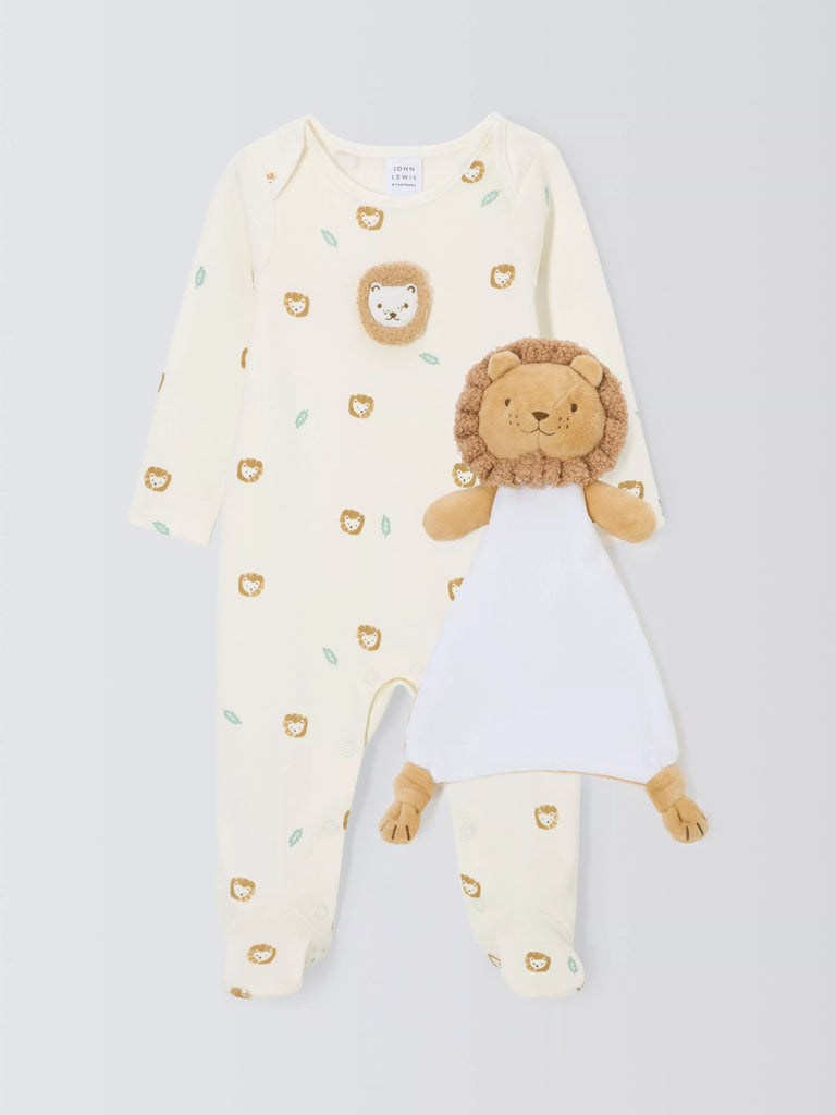 John Lewis Baby Cotton Lion Sleepsuit and Comforter Set, Multi