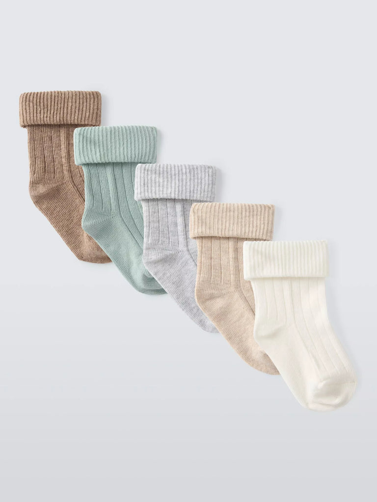 John Lewis Heirloom Collection Baby Organic Cotton Blend Socks, Pack of 5