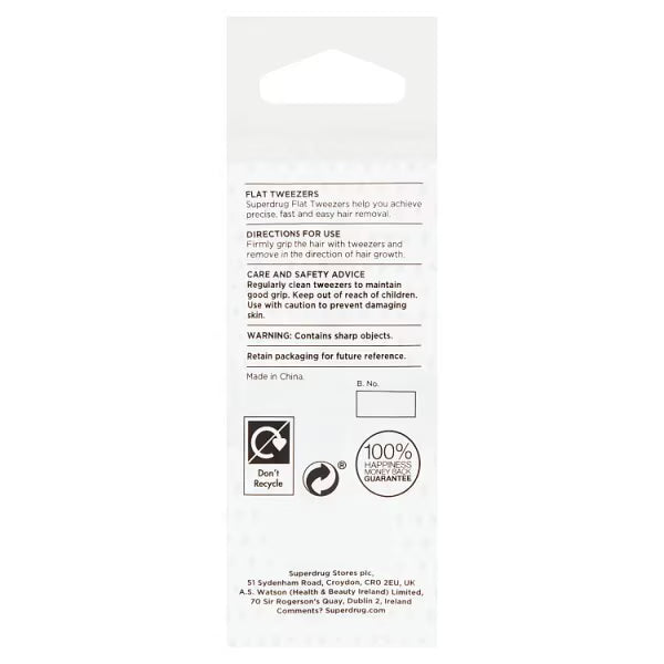 Superdrug Flat tweezers for hair removal (British brand)
