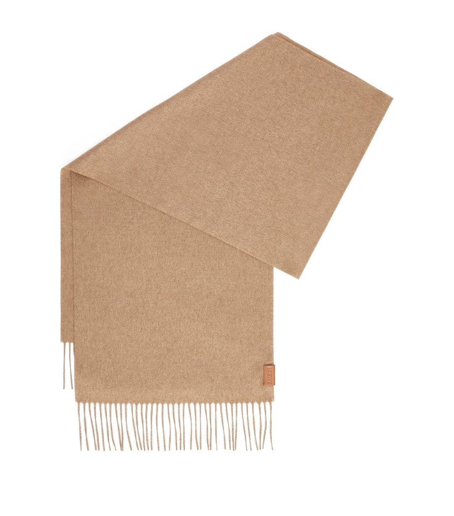 LOEWE Cashmere Scarf in neutral hue with fringed hems, UK version