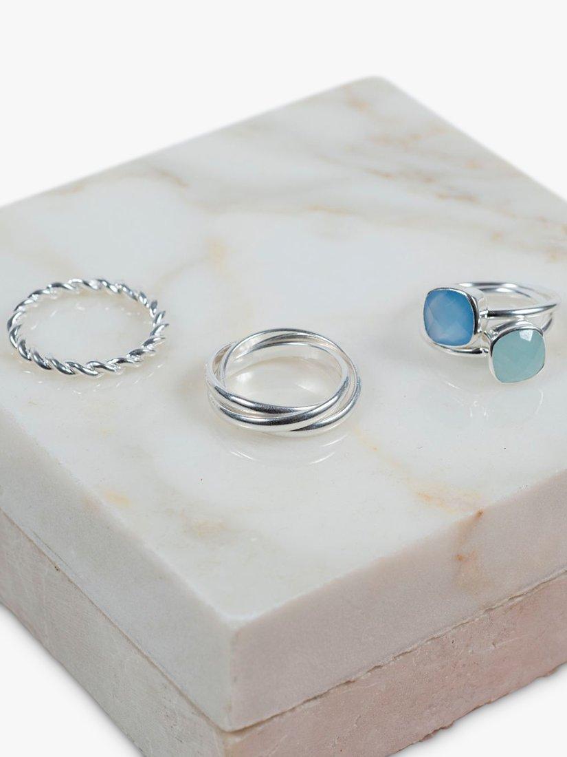 Bague cocktail coussin Auree Mondello calcédoine bleue argent sterling, version UK