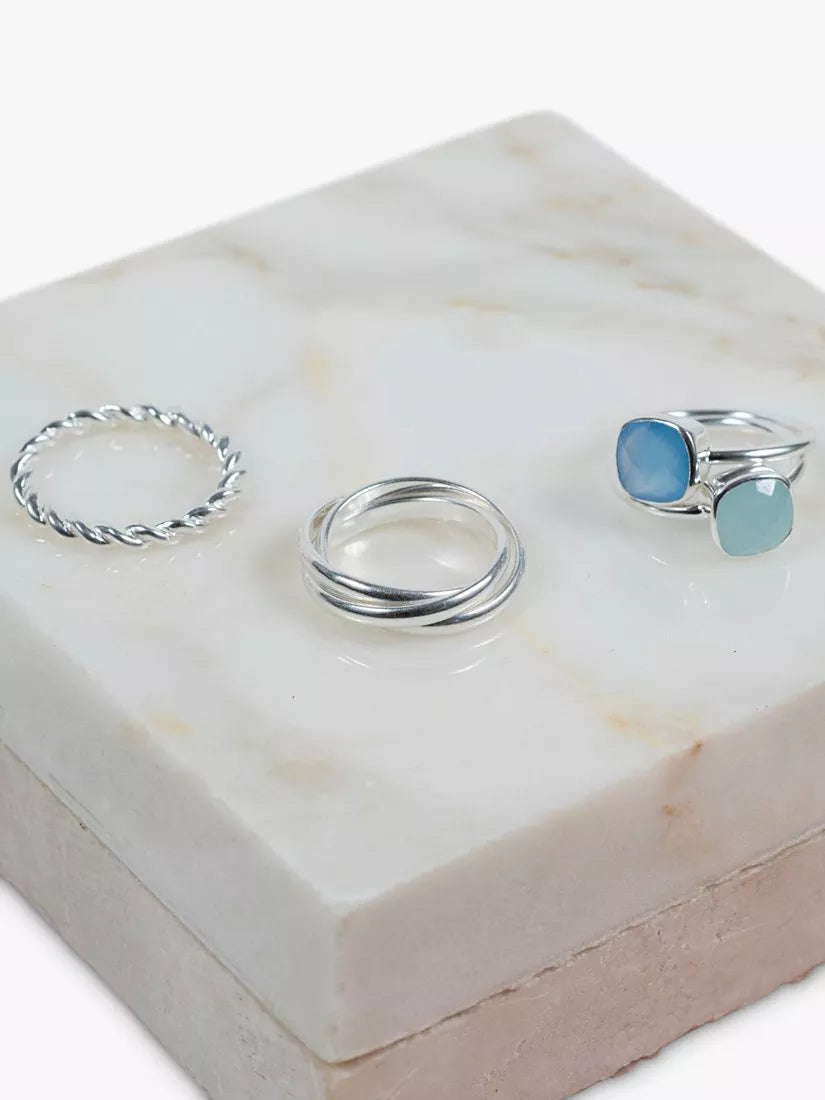 Auree Mondello cushion cocktail ring blue chalcedony sterling silver, UK version