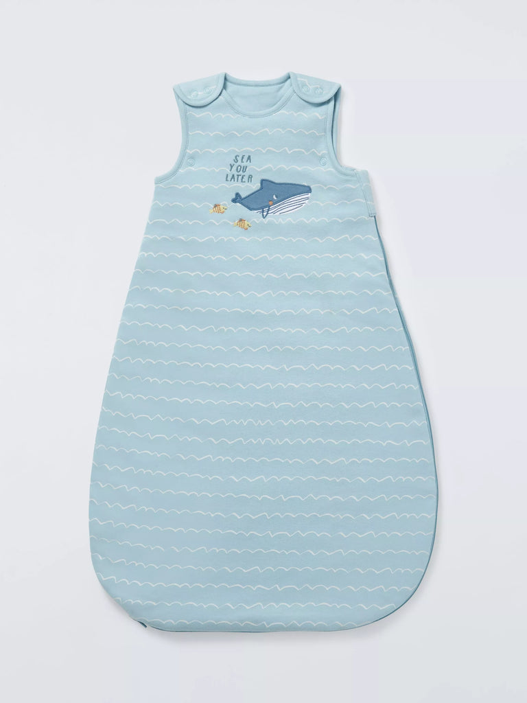 John Lewis Baby Whale Embroidered Cotton Sleeping Bag, 2.5 Tog