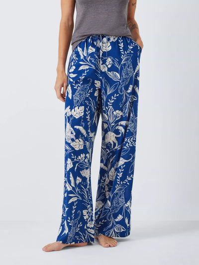 John Lewis Botanisk Leopard Bomull Modal Blanding Pyjamasbukser, Marineblå Peon/Elfenben